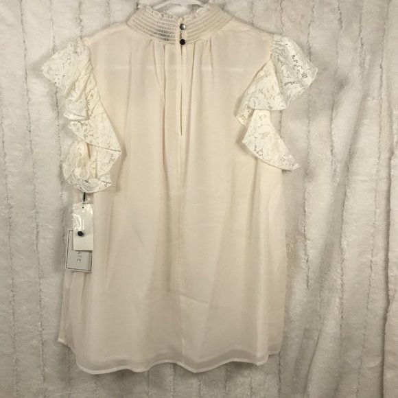 1.State L XL Women's Flutter lace sleeve smocked top - Picture 8 of 8